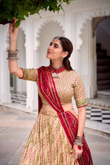 Beautiful Tasar Silk Bandhej Print With Gotta Patti Lace Lehenga Choli