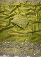 Party-wear Fendy Chiffon Silk With Beautiful Sequence Embroidery Work Saree