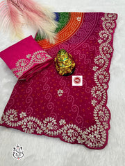 Beautiful Georgette Bandhej Multi Colour Printed Saree