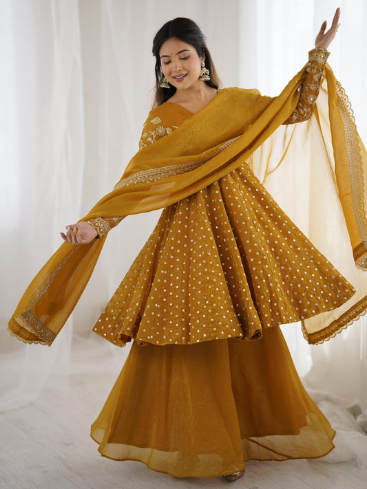 Women’s Ethnic Crunchy Silk Embroidery Sequence Work Sharara