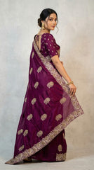 Designer Blooming Vichitra Silk Work Saree