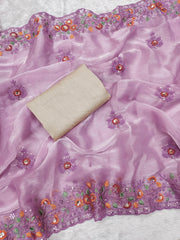 Beautiful Pure Soft Burberry Jimmy Cho Embroidery Sequins Work Saree