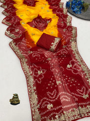 Beautiful Georgette Traditional Bandhej Peding Printed Saree