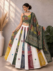 Navratri Special Ajrakh With Khadi Cotton Real Mirror Work Lehenga With Stitched Choli