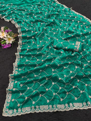 Party-wear Fendy Chiffon Silk Sequence Embroidery Work Saree