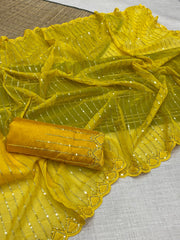 Party-wear Tabby Organza Silk Embroidery Sequence Work Saree