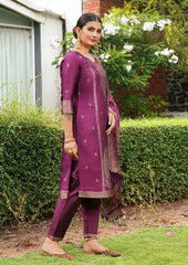Beautiful Jacquard Silk Woven Designer Straight Suit