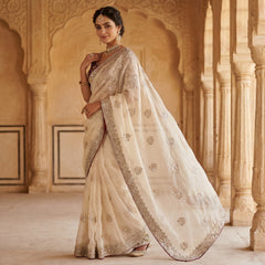 Designer Fendy Satin Embroidery Sequence Work Saree