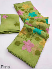 Party-wear Viscose Crunchy Silk Floral Design Embroidery Thread Work Saree