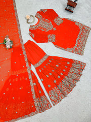 Beautiful Party-wear Georgette Cording Dori Embroidery & Sequence Work Suit