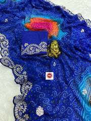 Beautiful Georgette Bandhej Multi Colour Printed Saree