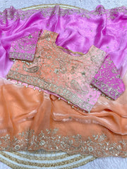 Elegant Satin Saree With Designer Embellished Stitched Blouse