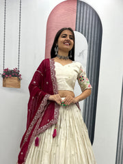 Wedding Wear Tissue Silk Heavy Thread &Sequence Work Lehenga With Stitched Blouse