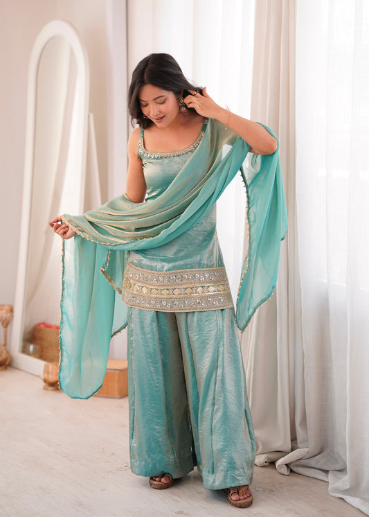 Ethnic Wear crush Real mirror Embroidery Sequence Work Sarara Set