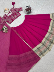 Party-wear Pink Georgette Thread With Sequence Work Lehenga Choli