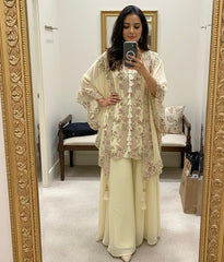 Indo Western Georgette Sequence Embroidery Work Kurta Palazzo With Shrug