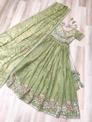 Premium Designer Fendi Silk Multi Thread Embroidery Work Lehenga Choli