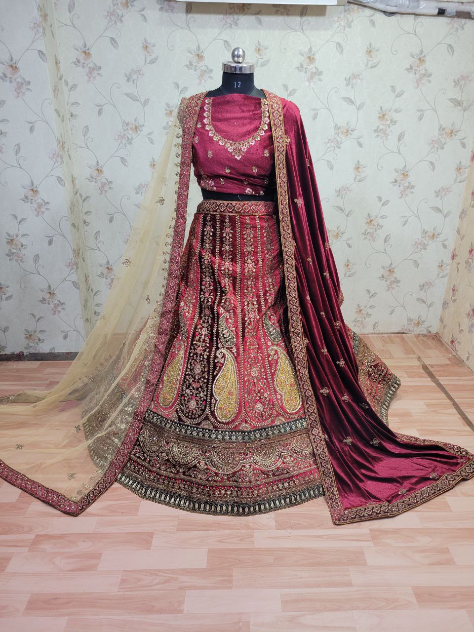 Heavy Pure Lycra Velvet Zarkan Work Multi Colour Double Dupatta Doub