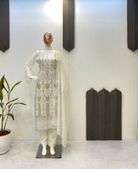 Beautiful White Fancy Georgette Sequence & Embroidery Work Dress