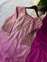 Party-wear Chinon Silk Printed With Sequence Embroidery Work Dress
