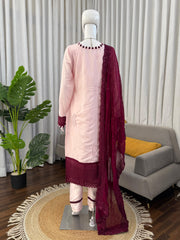 Elegant Natural Crep Thread Sequence Work Suit