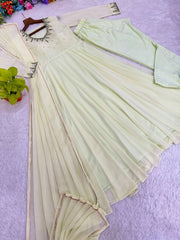 Beautiful Georgette Handwork Neck Sleeve Gown