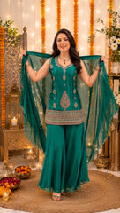 Beautiful Rangoli Silk Cording With Sequence Embroidery Work Three Piece Set