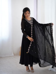 Designer Black Georgette Embroidery Work Gown