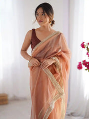 Beautiful Twill Net Fancy Lace All Over The Border Work Saree