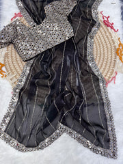 Jimmy Choo Party-wear Bollywood Blockbuster Real Mirror & Embroidery Sequence Work Saree