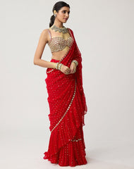 Bollywood Stylish Georgette Sequence Embroidery Work Saree With Stitched Blouse