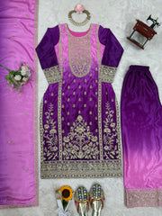Party-wear Shaded Chinon Silk Coding Sequence & Thread Work Suit
