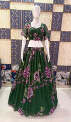 Royal Green Colour Georgette Printed Work Lehenga Choli