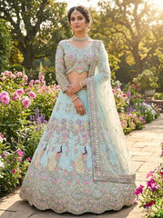 Beautiful Peacock Design Butterfly Net Coding & Sequins Work Lehenga Choli