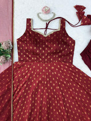 Festive Special Chanderi Jacquard Butti Designer Anarkali Gown