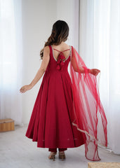 Festivities Special Pure Roman Silk Chanderi Fabric Stitched Gown