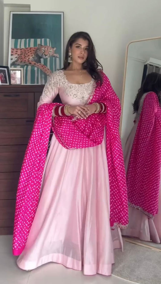 Beautiful Natural Crep Silk Work Gown