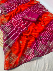 Saavan Special Multi Lehriya Mukaish & Sequence Work Saree