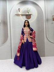 Festival Special Chinon Silk Embroidery Coding Sequence & Thread Work Lehenga With Kurti
