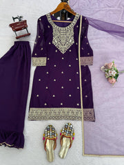 Purple Georgette Coding With Sequence Work Suit