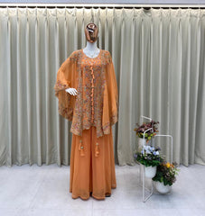 Indo Western Georgette Sequence Embroidery Work Kurta Palazzo With Shrug