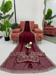 Party-wear Tibby Silk Thread With Sequence Work Saree