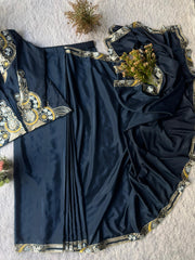 Designer Indo Western French Crepe Embroidery Work Lehenga Saree