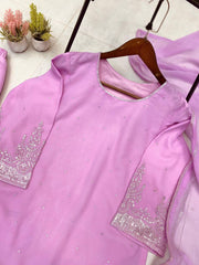 Beautiful Pink Georgette Sequence Embroidery Work Suit