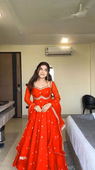 Festive Season Special Red Georgette Thread With Sequence Work Gown