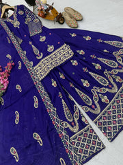 Designer Party-wear Chinon Silk Embroidery & Sequence Work Sharara Suit