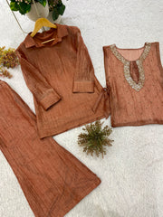 Festive Special Salsa Silk Co-Ord Set With Shrug