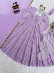 Ethnic Style Lavender Colour Georgette Foil Work Gown
