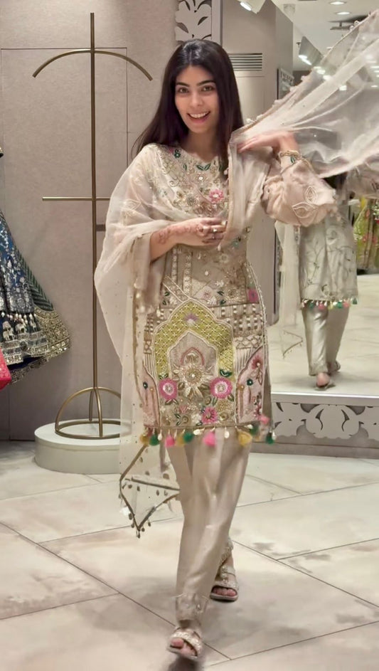 Partywear Designer Georgette Real Mirror & Hand Work Suit