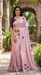 Elegance Chinon Silk With Beautiful Butterfly Butta Khatli Work Saree